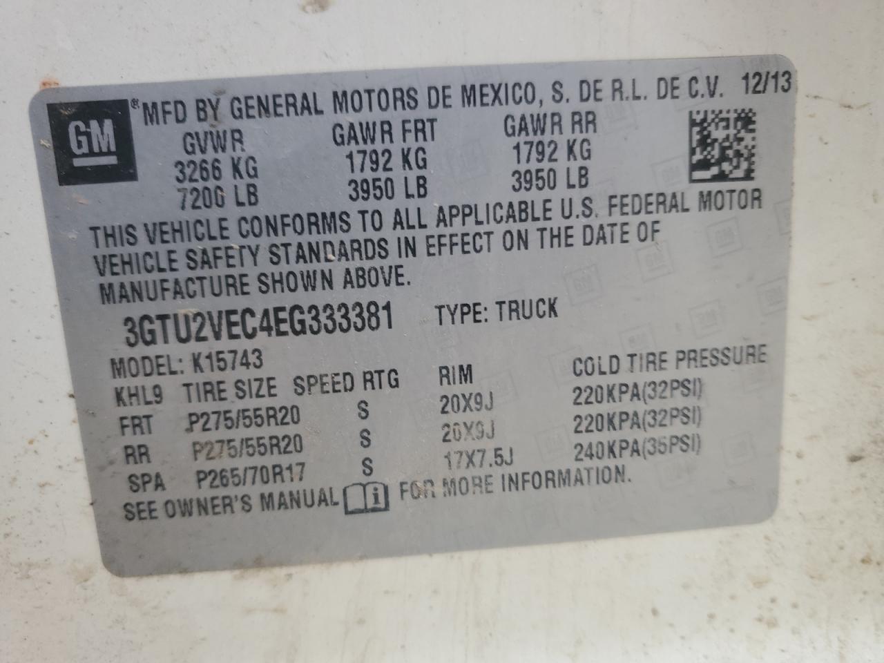3GTU2VEC4EG333381 - 2014 GMC SIERRA - #82097274