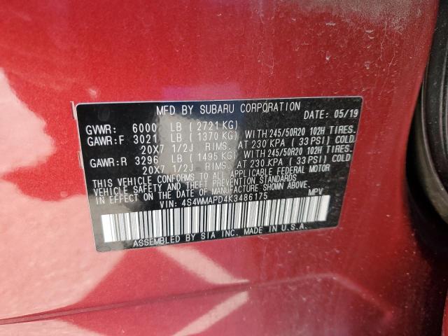 2019 SUBARU ASCENT LIM - 4S4WMAPD4K3486175