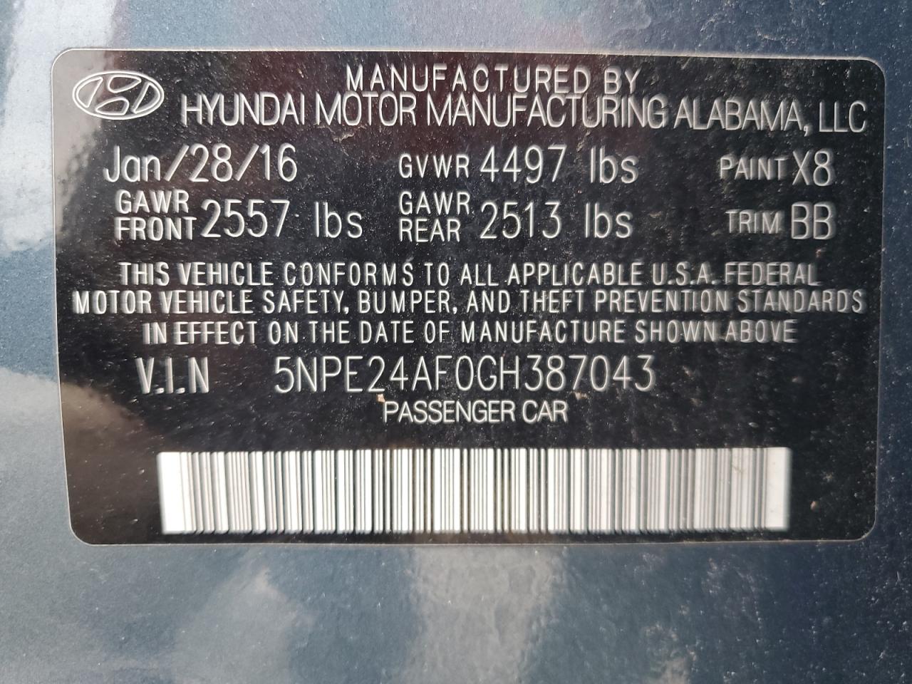 Lot #3029332682 2016 HYUNDAI SONATA SE