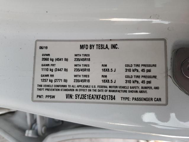 VIN 5YJ3E1EA7KF431784 2019 TESLA MODEL 3 no.12