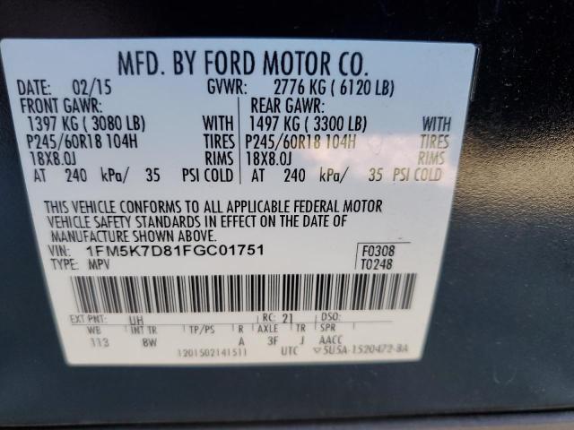 VIN 1FM5K7D81FGC01751 2015 FORD EXPLORER no.14