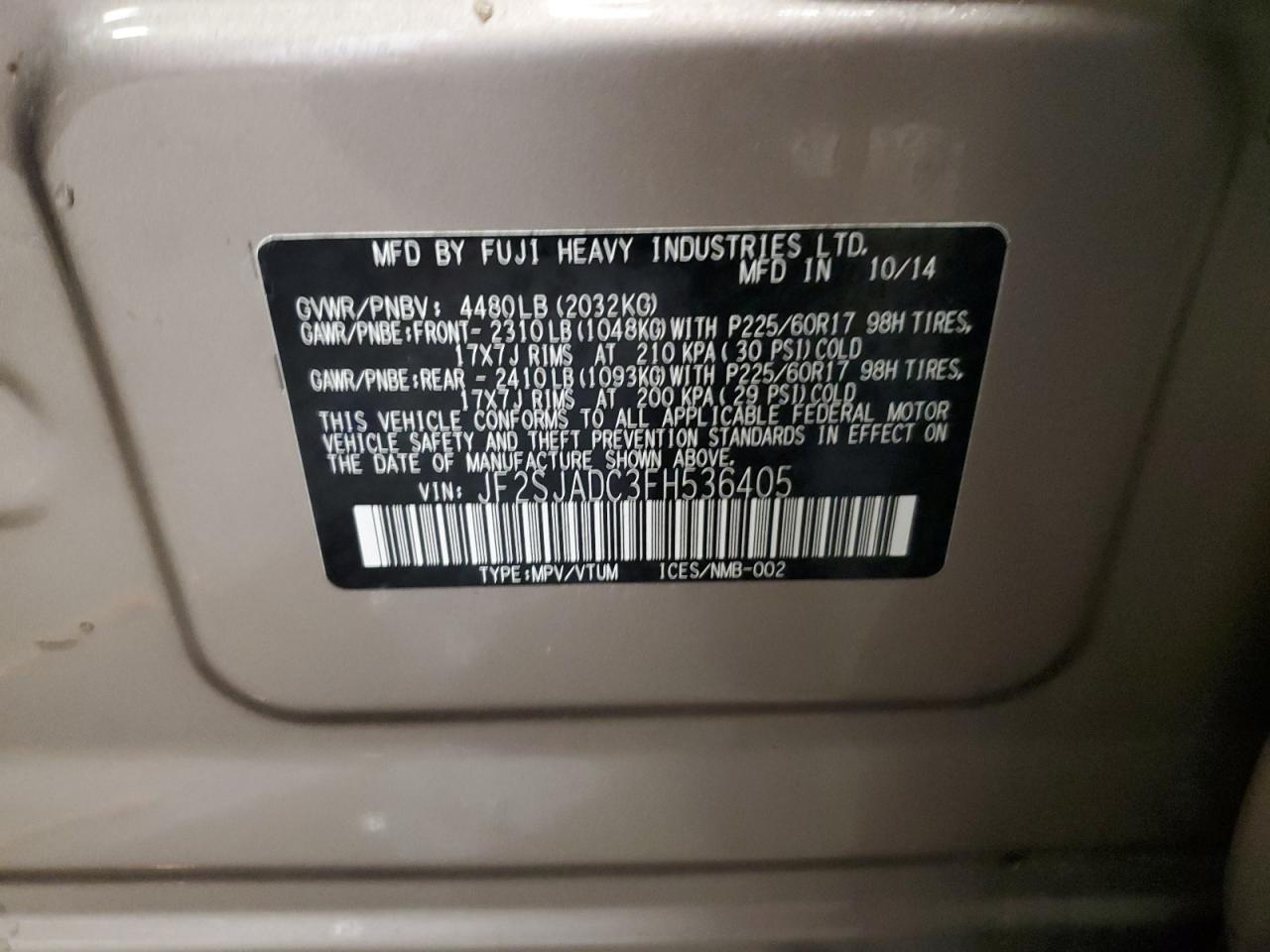 Lot #3033327925 2015 SUBARU FORESTER 2