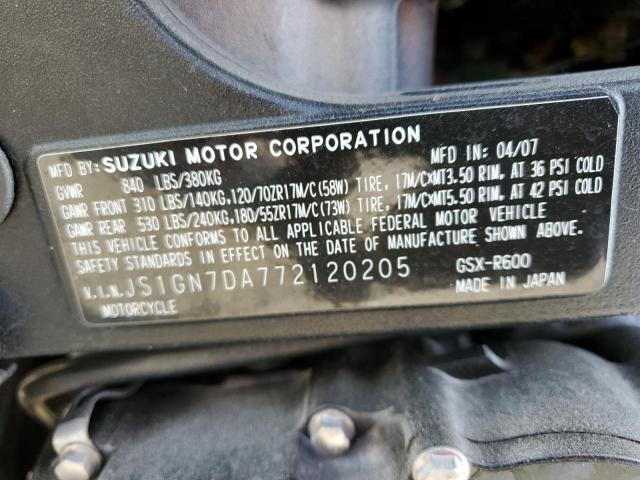 2007 SUZUKI GSX-R600 JS1GN7DA772120205