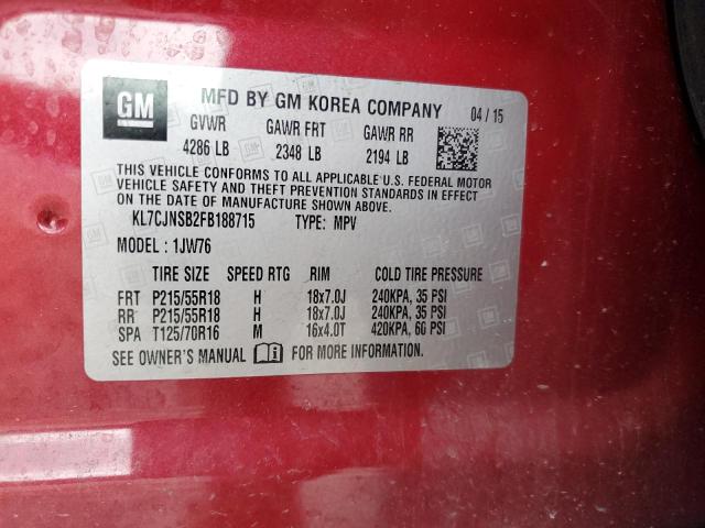 2015 CHEVROLET TRAX LTZ KL7CJNSB2FB188715