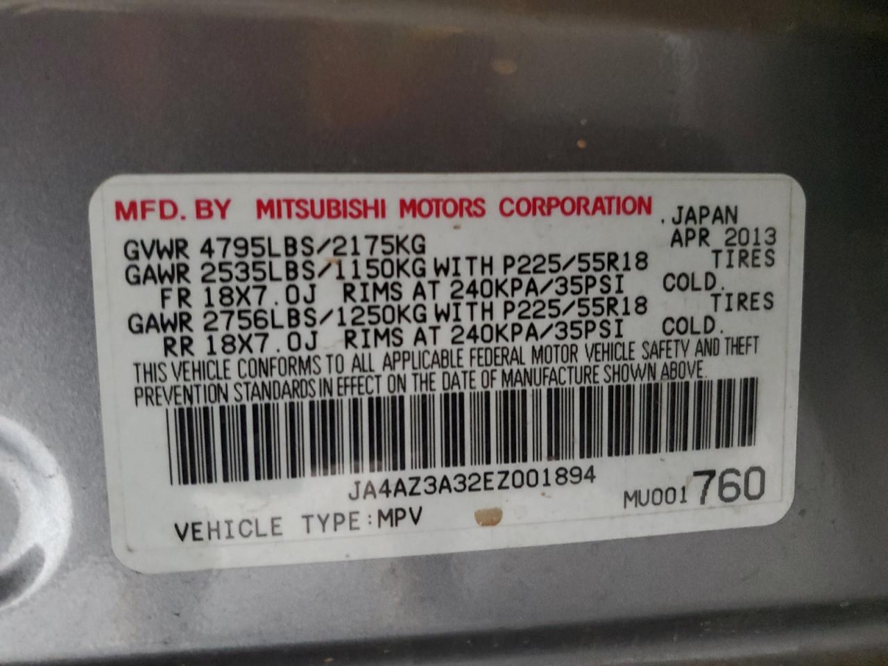 Lot #3038007196 2014 MITSUBISHI OUTLANDER