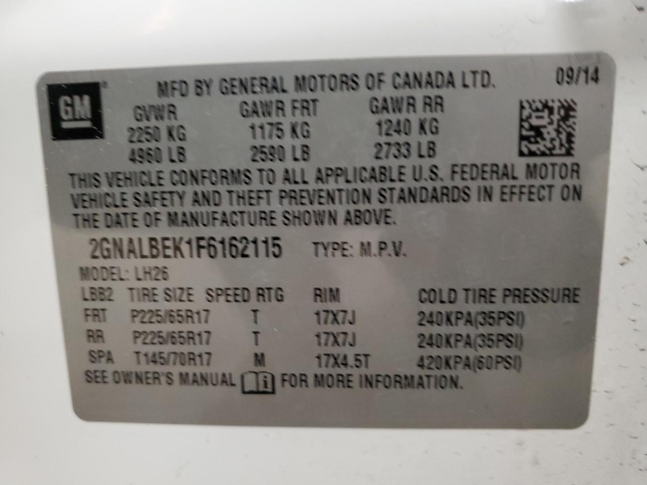 Lot #3036957724 2015 CHEVROLET EQUINOX LT