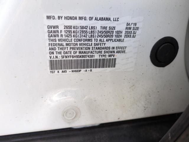 VIN 5FNYF6H95KB074381 2019 HONDA PILOT no.13