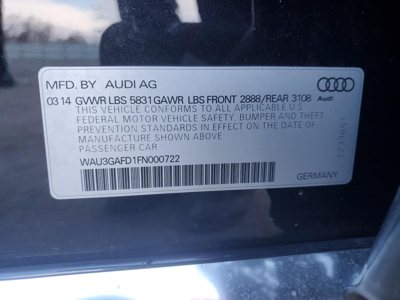 Lot #3048271726 2015 AUDI A8 L QUATT