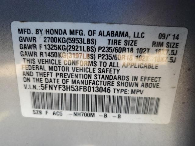2015 HONDA PILOT EXL - 5FNYF3H53FB013046