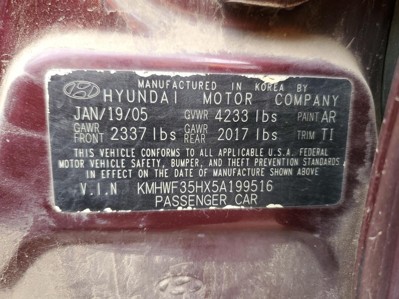 Lot #3037176500 2005 HYUNDAI SONATA GLS