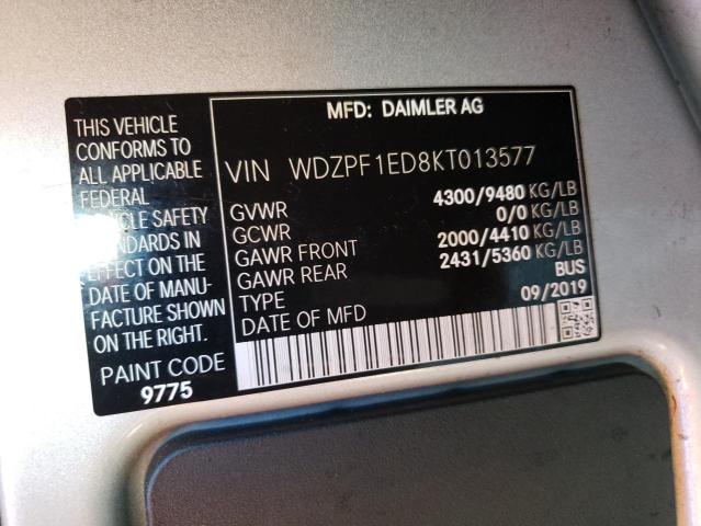 VIN WDZPF1ED8KT013577 2019 MERCEDES-BENZ SPRINTER no.12