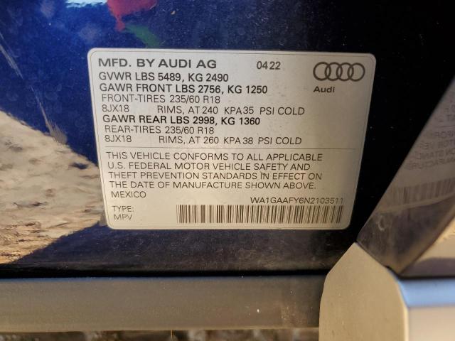2022 AUDI Q5 PREMIUM - WA1GAAFY6N2103511