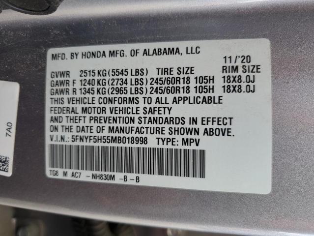 2021 HONDA PILOT EXL - 5FNYF5H55MB018998