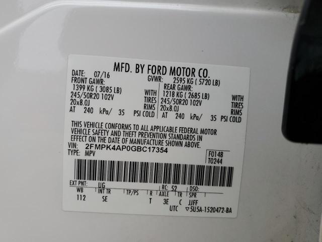 2016 FORD EDGE SPORT - 2FMPK4AP0GBC17354