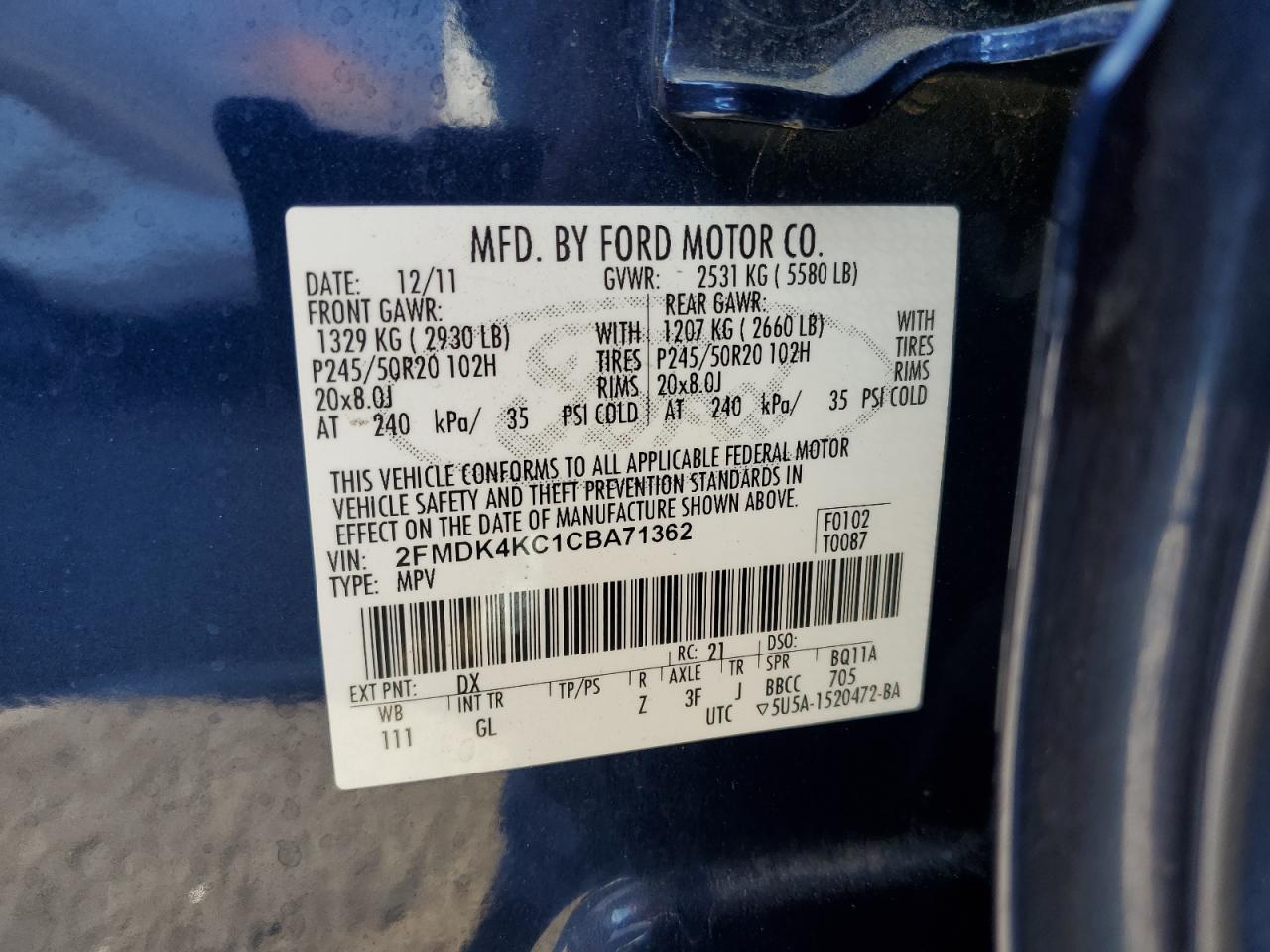 Lot #3030479465 2012 FORD EDGE LIMIT