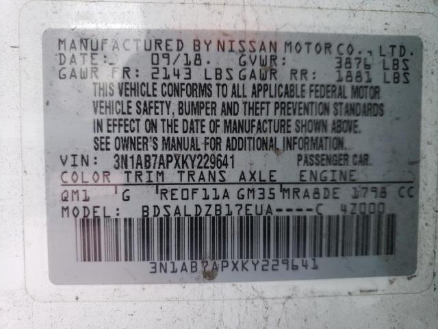 VIN 3N1AB7APXKY229641 2019 NISSAN SENTRA no.12