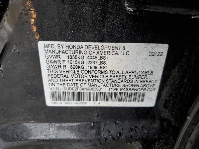 VIN 19UDE2F8XNA005981 2022 ACURA ILX no.12