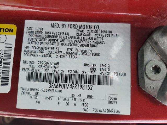 2015 FORD FUSION SE - 3FA6P0H74FR198152