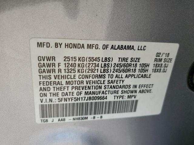 VIN 5FNYF5H17JB009664 2018 HONDA PILOT no.13