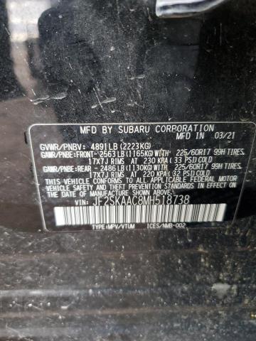 2021 SUBARU FORESTER JF2SKAAC8MH518738