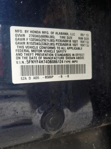 2013 HONDA PILOT EXLN - 5FNYF4H74DB086124
