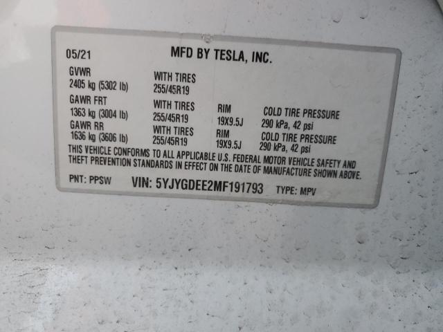 2021 TESLA MODEL Y - 5YJYGDEE2MF191793