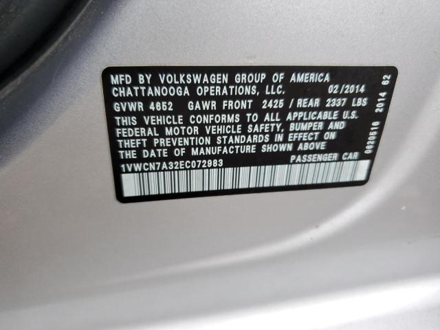 VIN 1VWCN7A32EC072983 2014 VOLKSWAGEN PASSAT no.12