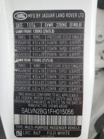 2015 LAND ROVER RANGE ROVE - SALVN2BG1FH015056