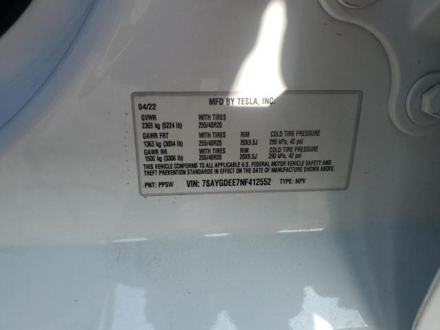 2022 TESLA MODEL Y 7SAYGDEE7NF412552