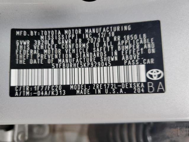 2019 TOYOTA COROLLA L - 5YFBURHE5KP929045