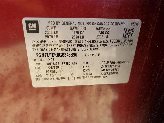 2016 CHEVROLET EQUINOX LT - 2GNFLFEK0G6348890