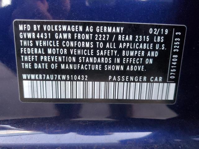 2019 VOLKSWAGEN E-GOLF SE - WVWKR7AU7KW910432