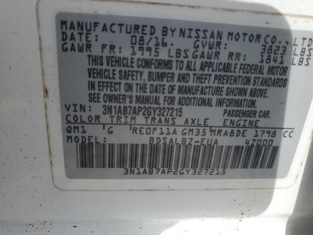 Lot #3033292821 2016 NISSAN SENTRA S