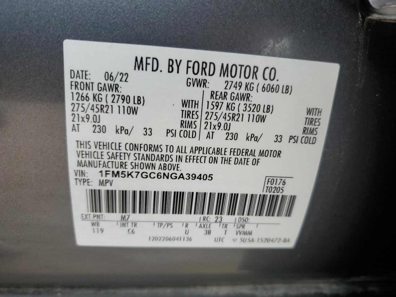 Lot #3034266070 2022 FORD EXPLORER S