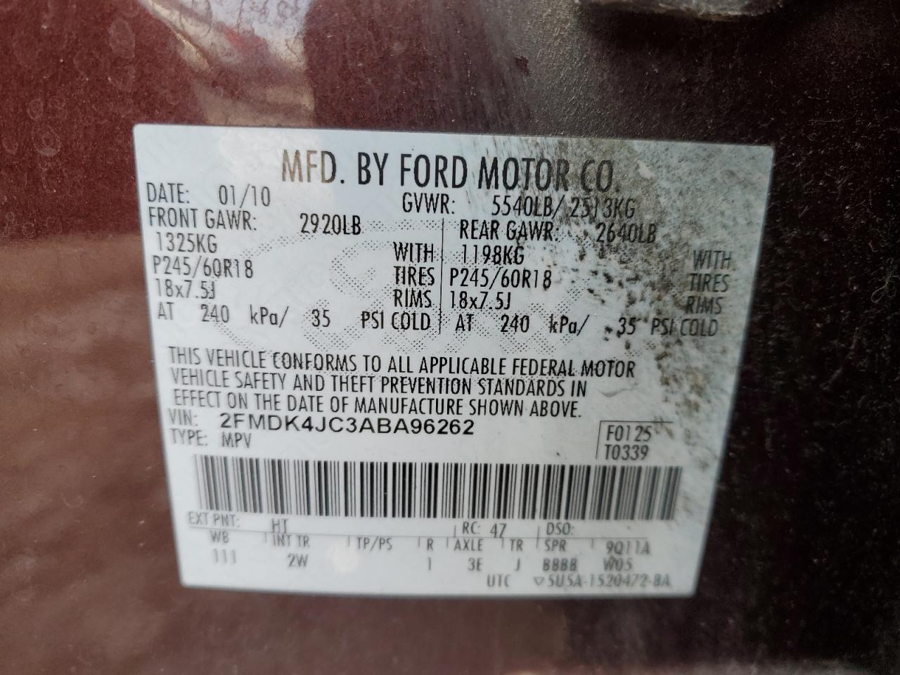 Lot #3033015009 2010 FORD EDGE SEL