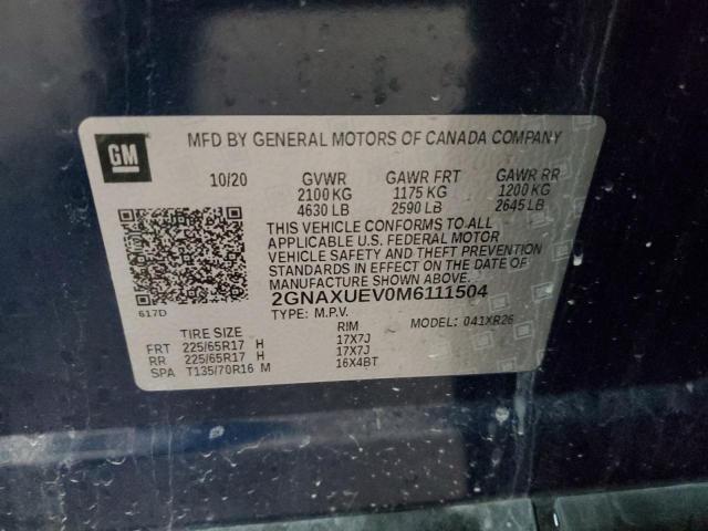 2021 CHEVROLET EQUINOX LT - 2GNAXUEV0M6111504