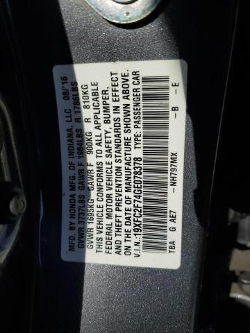 VIN 19XFC2F74GE078378 2016 HONDA CIVIC no.12