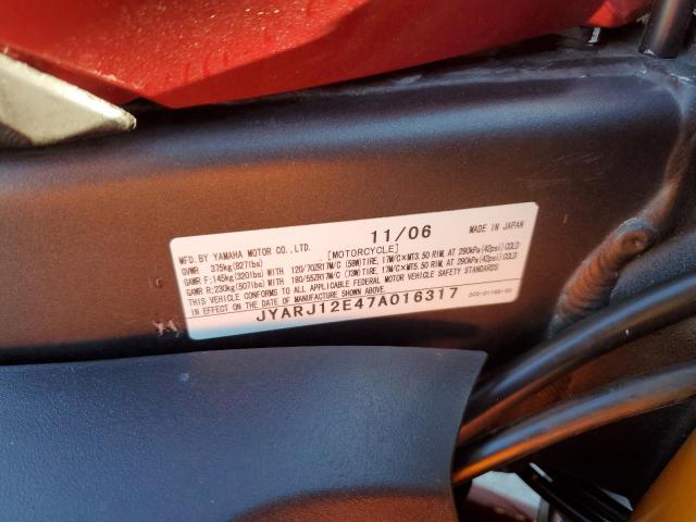 2007 YAMAHA YZFR6 L JYARJ12E47A016317