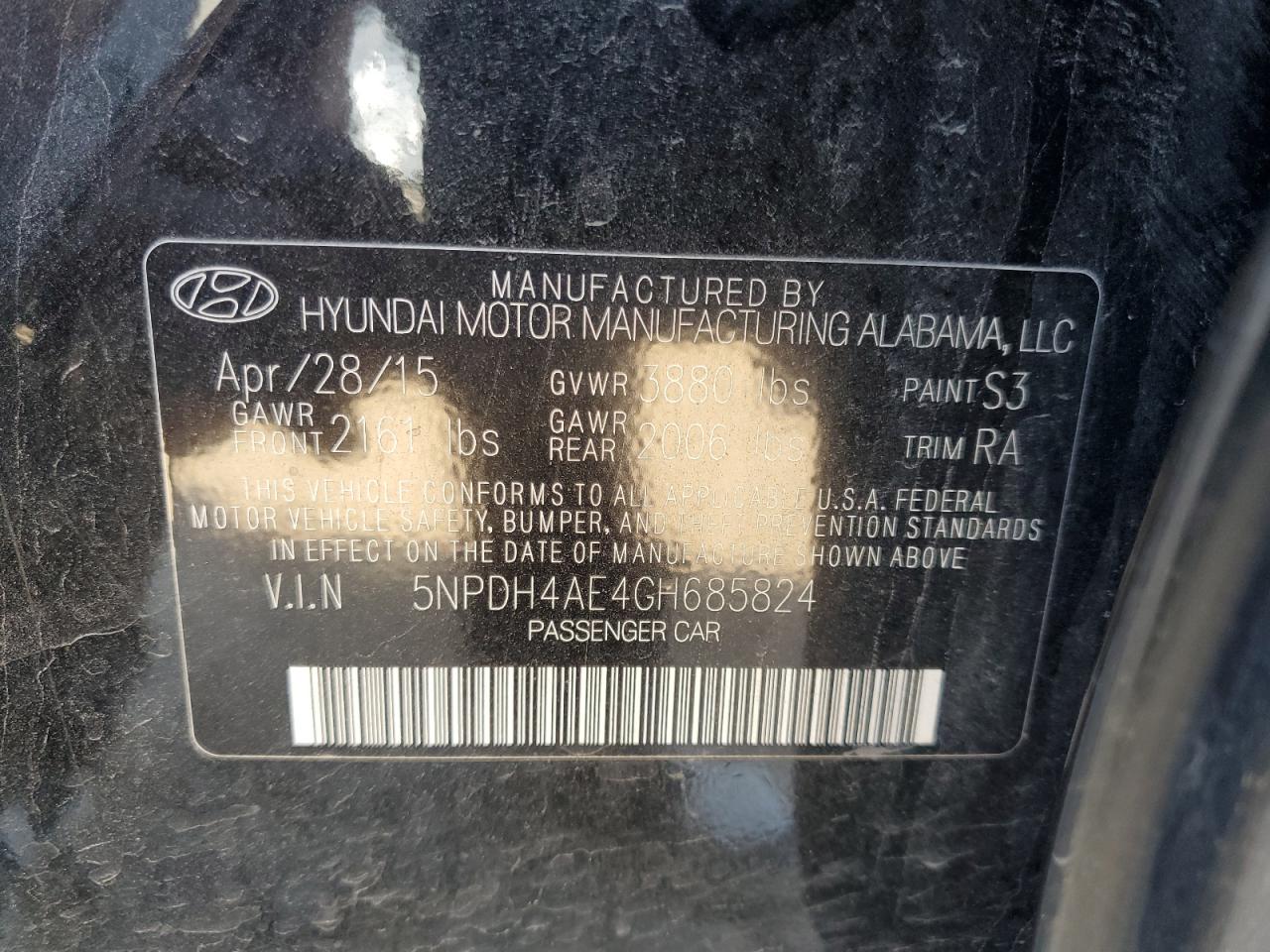 Lot #3034330067 2016 HYUNDAI ELANTRA SE