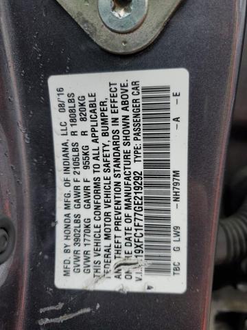 2016 HONDA CIVIC EXL - 19XFC1F77GE219292