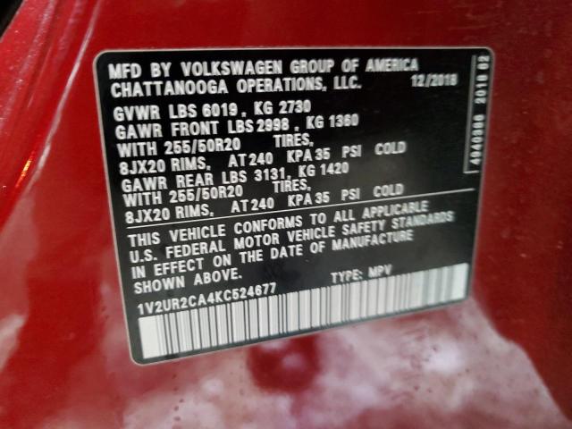 2019 VOLKSWAGEN ATLAS SE - 1V2UR2CA4KC524677