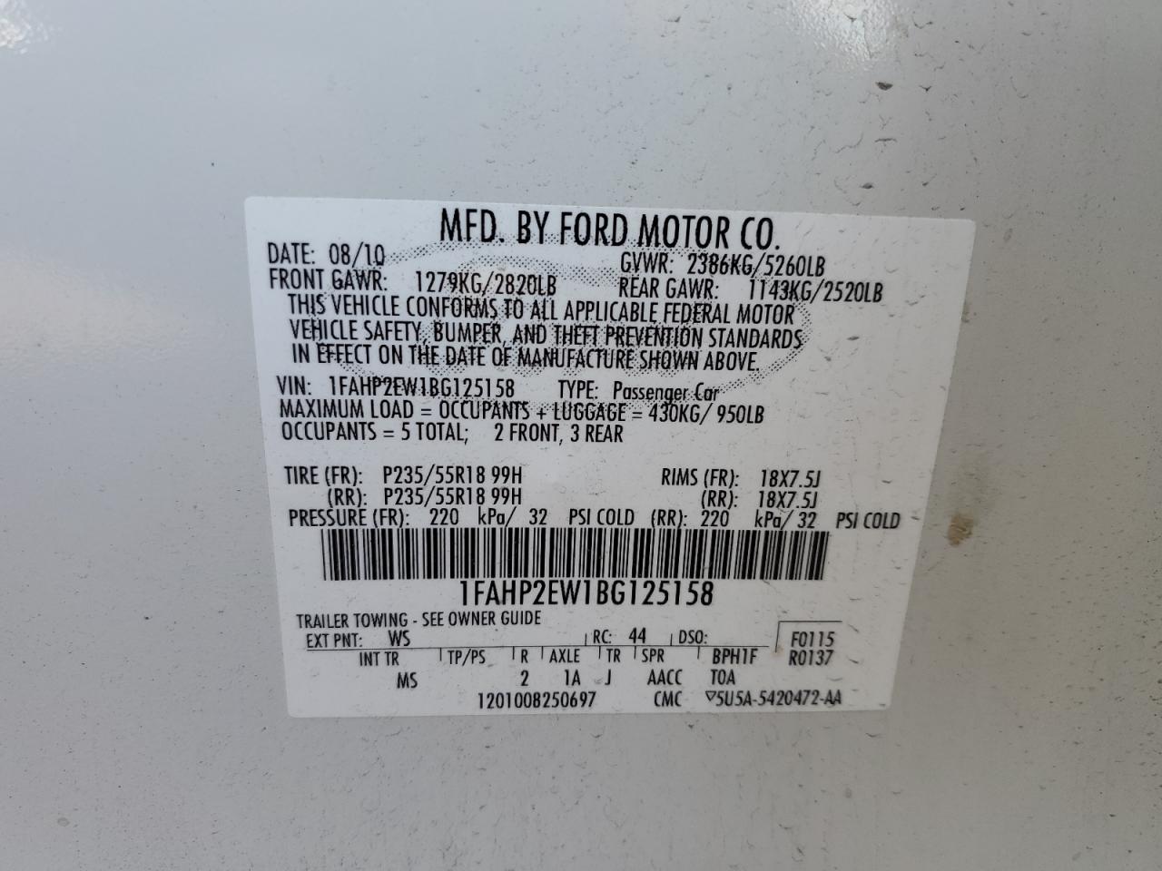 Lot #3030488473 2011 FORD TAURUS SEL