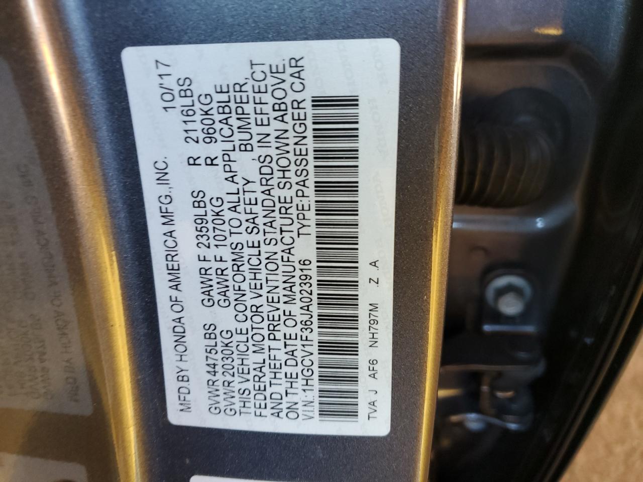 Lot #3029479700 2018 HONDA ACCORD SPO