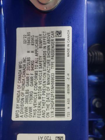 2022 HONDA CIVIC SPOR 2HGFE2F51NH569633