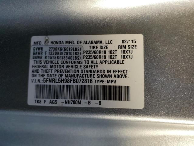 2015 HONDA ODYSSEY 5FNRL5H98FB072816