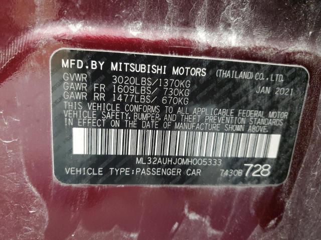 VIN ML32AUHJ0MH005333 2021 MITSUBISHI MIRAGE no.12