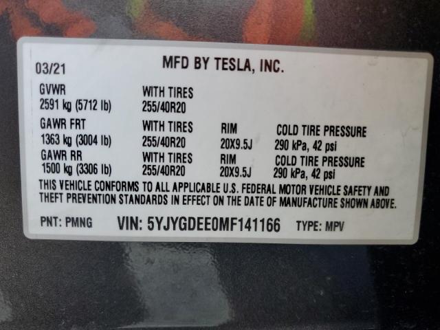 VIN 5YJYGDEE0MF141166 2021 TESLA MODEL Y no.13