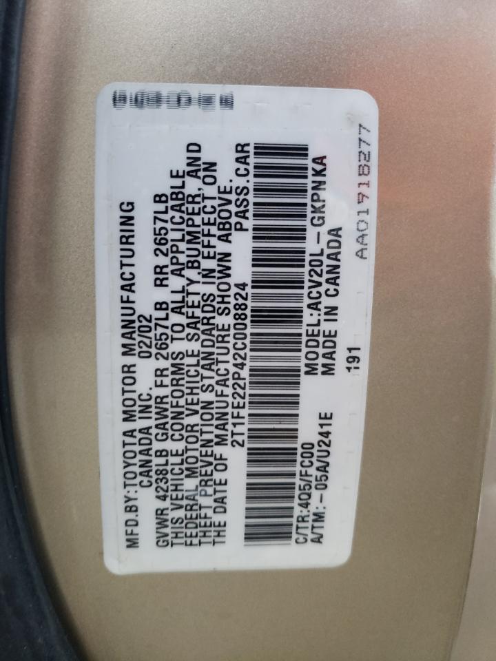 Lot #3024166907 2002 TOYOTA CAMRY SOLA