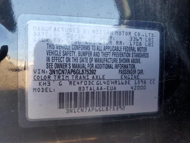 VIN 3N1CN7AP6GL875392 2016 NISSAN VERSA no.12