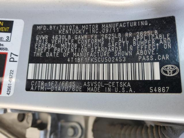 2012 TOYOTA CAMRY BASE - 4T1BF1FK5CU502453